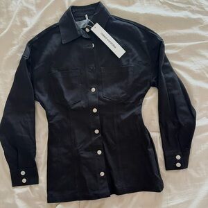 Naked Wardrobe Denim Black Shirt Dress with Silver Button